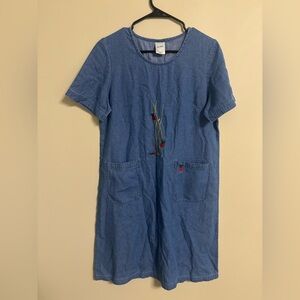 Vintage 90's Jean Denim Dress Embroidered Lady Bugs Size Small- Large Teacher